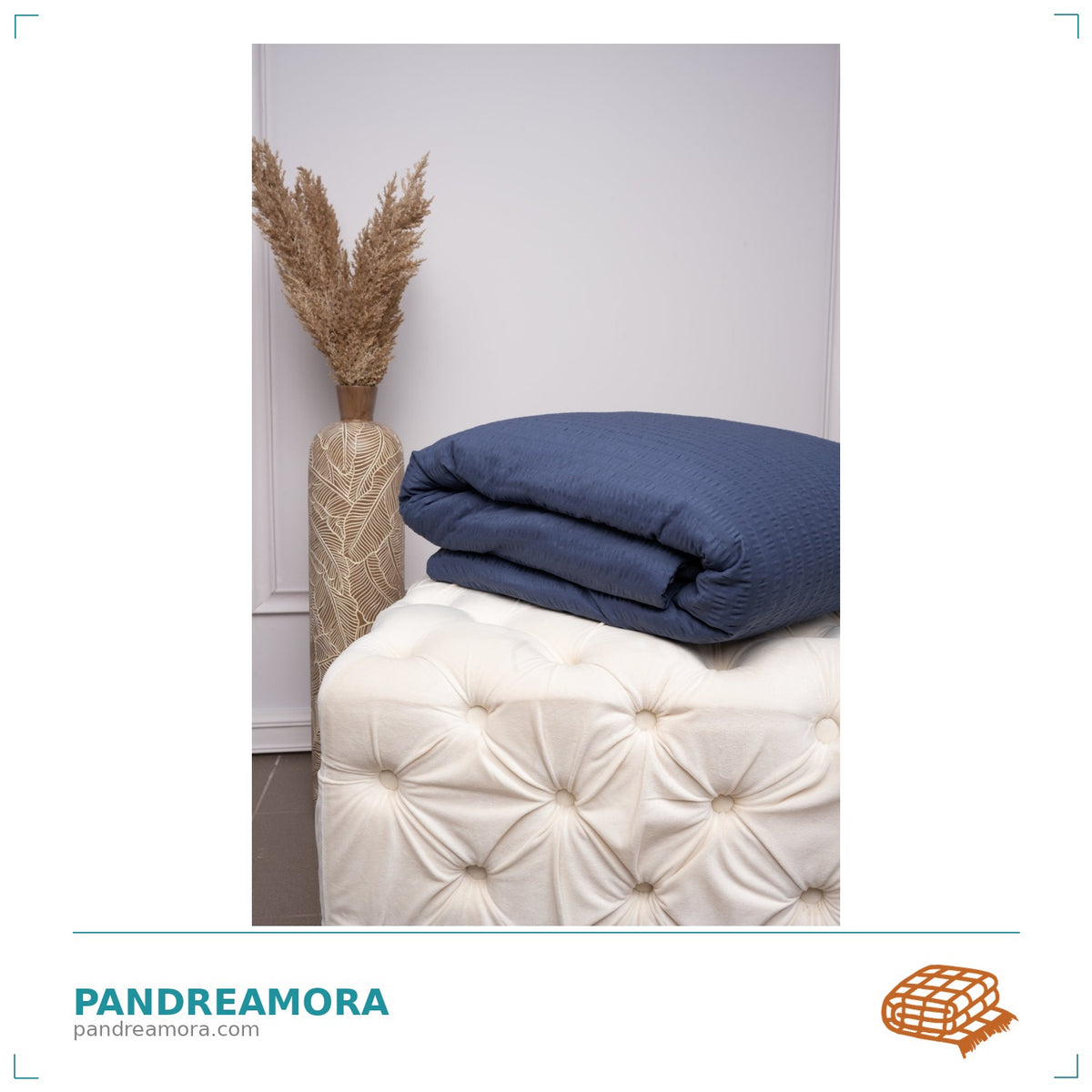Kołdra obciążeniowa Aura Kids, kolor poranna mgła – widok z etykietą rozmiaru 100x150/110x170 cm i wagi 2-6 kg
