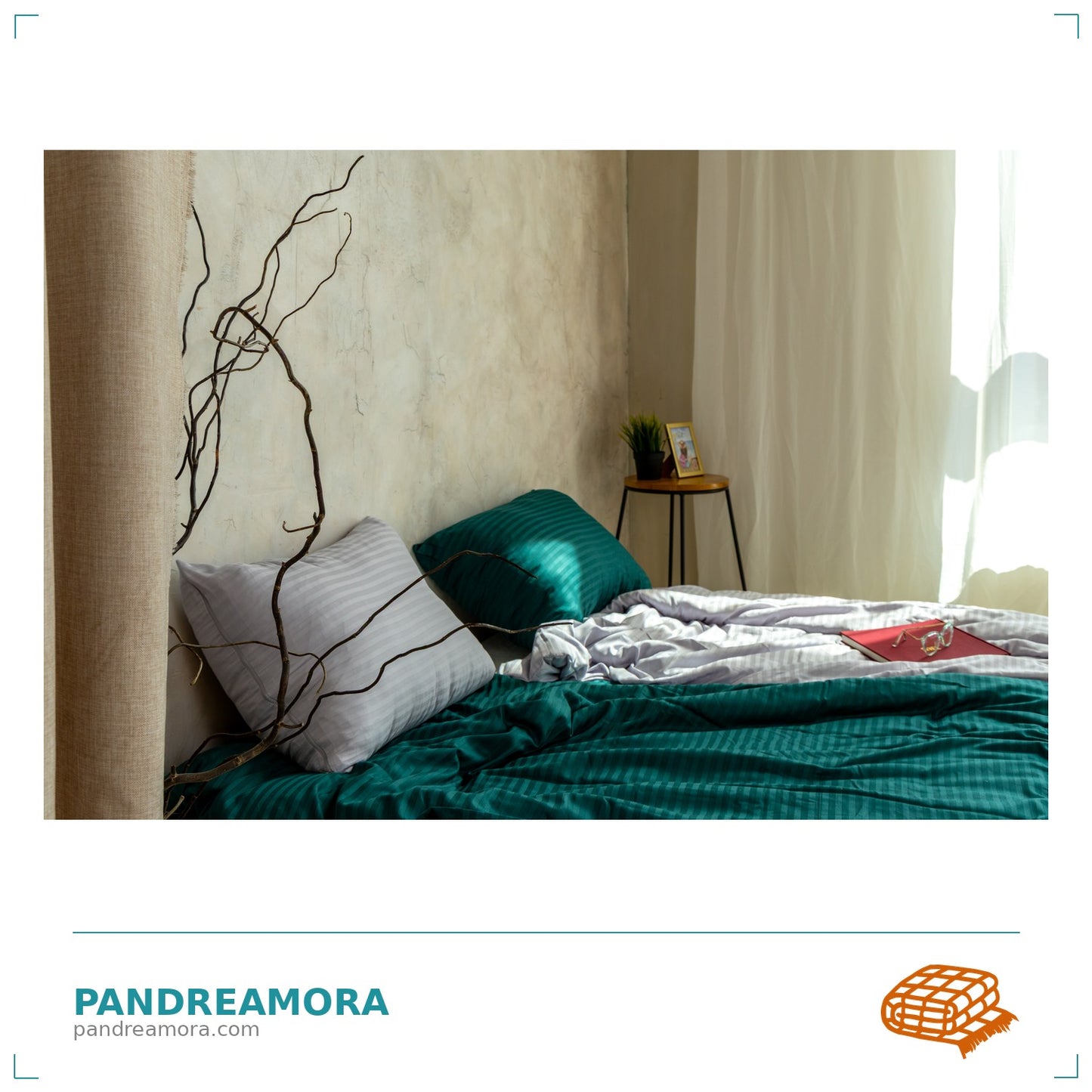 Zielona satynowa kołdra Pandreamora Comfort Premium i Family Premium w przytulnej sypialni z naturalnym światłem