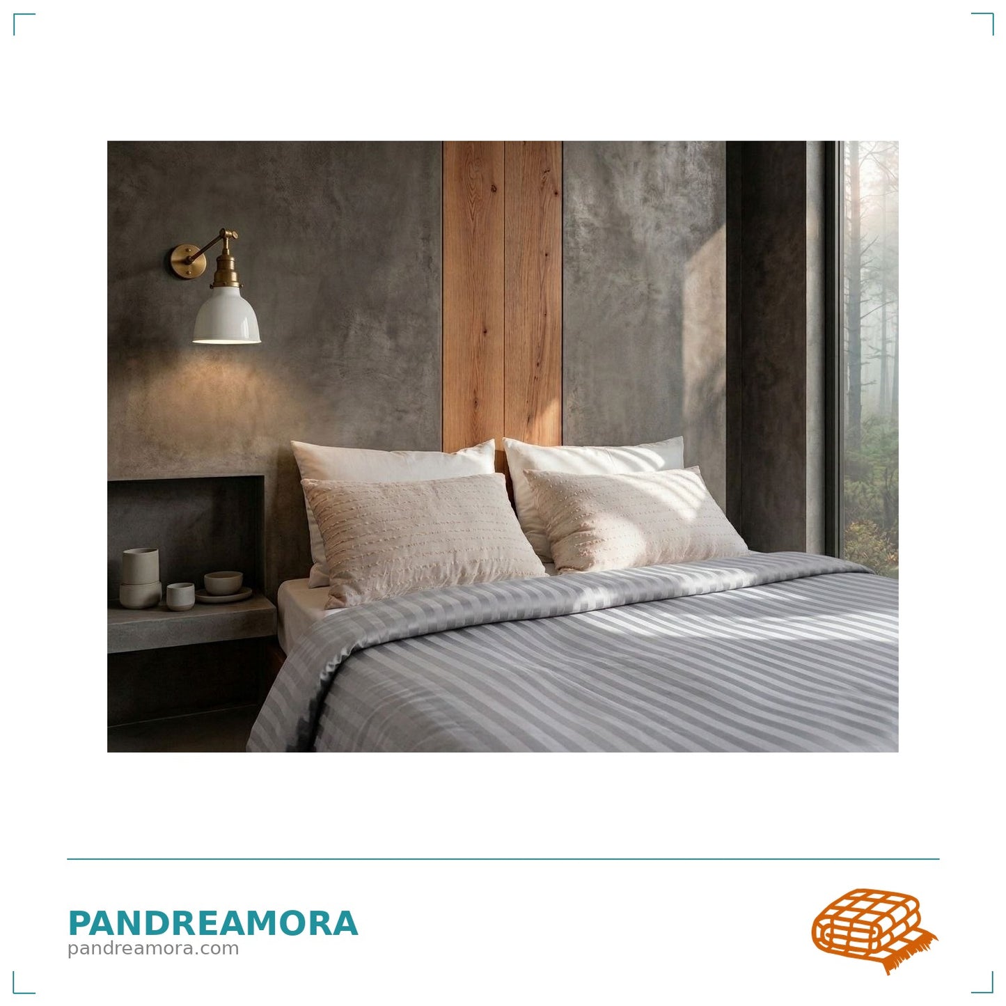 Szara satynowa kołdra obciążeniowa Pandreamora Family Premium i Comfort premium w sypialni w stylu loft